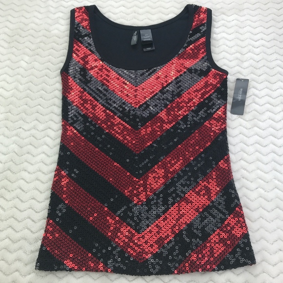 Bisou Bisou Sequined Black and Red Top Size S - Picture 1 of 4